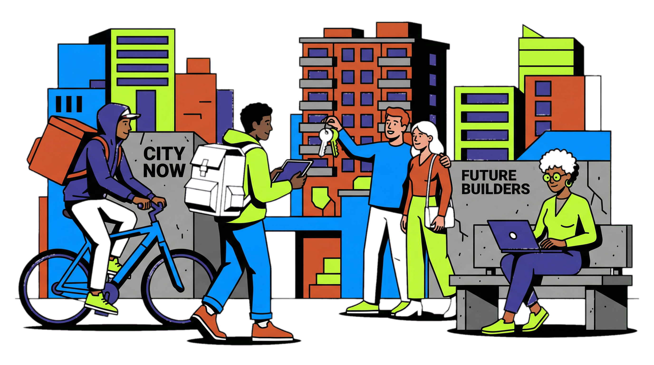 Diverse group of young adults navigating the city